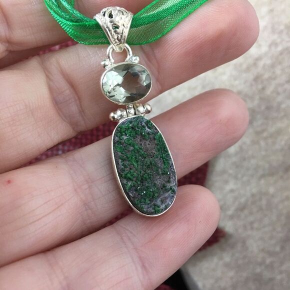 Natural Green Uvarovite Garnet Pendant - Picture 1 of 9